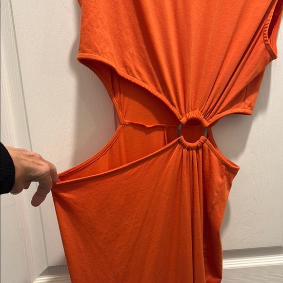 Orange Ruched gathered Front Bodycon Maxi Dress with cut outs - Picture 9 of 10